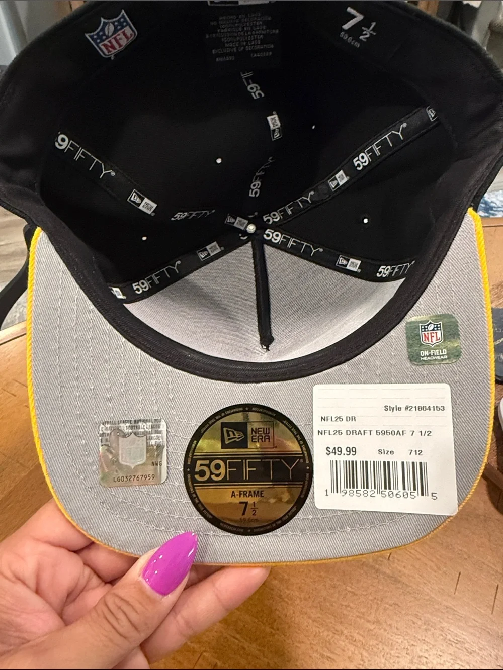 Pittsburgh Steelers NFL 2025 Draft Hat Black and Gold Fitted Size 7 1/2
